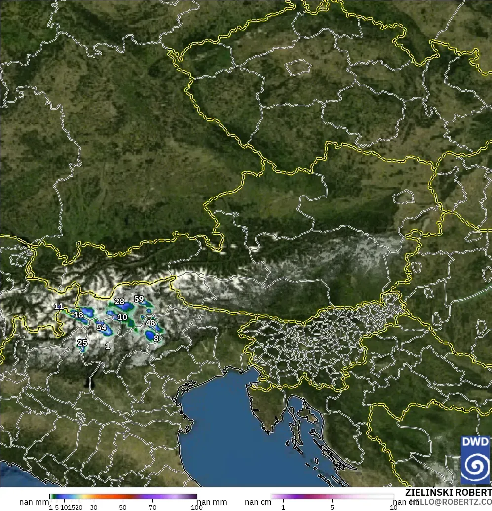 ICON Alemania 2 km modelo - Austria, Precipitación, nubes y presión