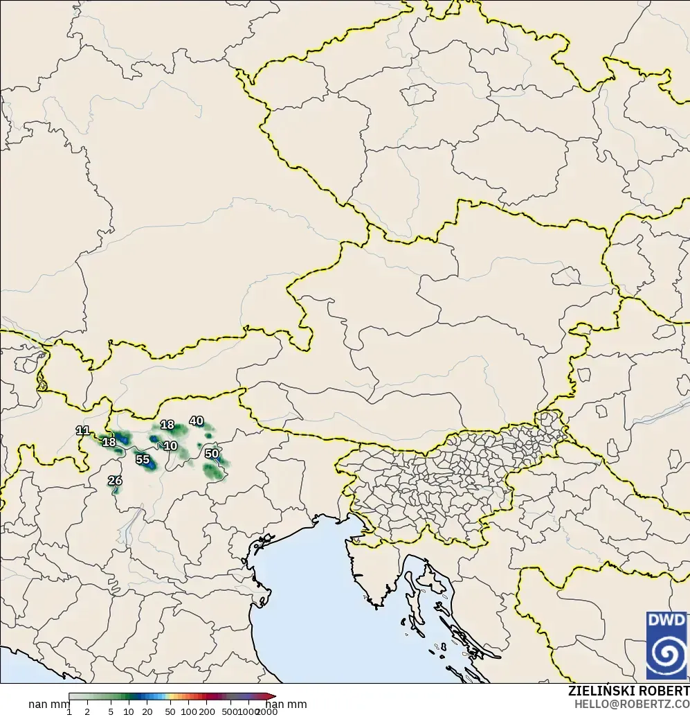 ICON Alemania 2 km modelo - Austria, Acumulación de precipitación