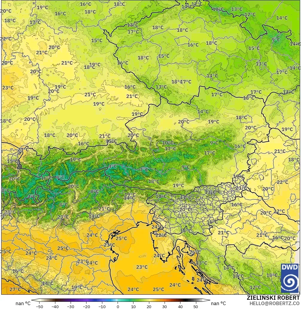 ICON Alemania 2 km modelo - Austria, Temperatura a 850 hPa