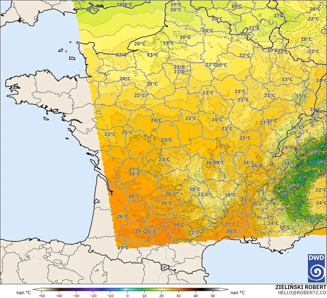 ICON Alemania 2 km modelo - Francia, Temperatura a 850 hPa