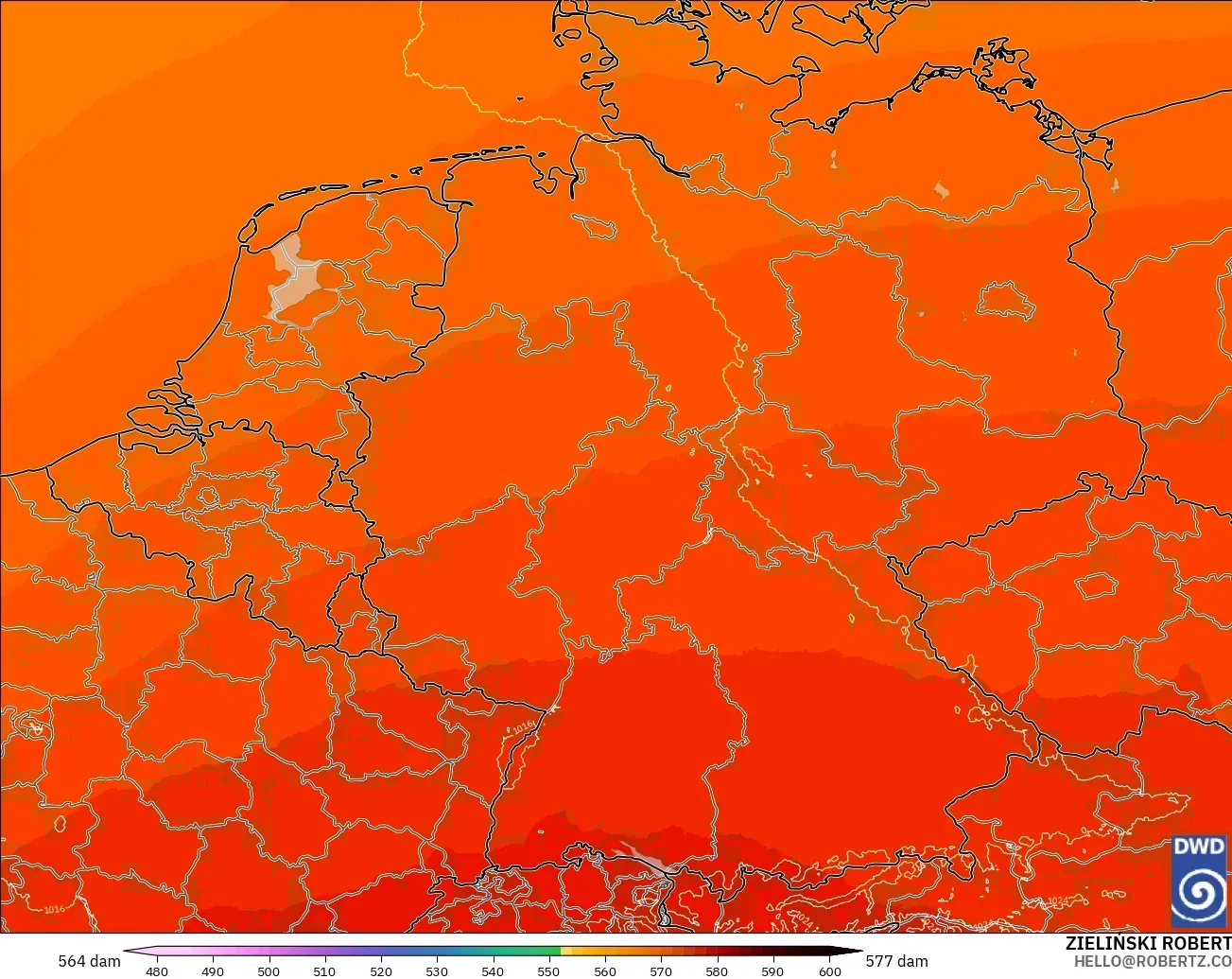 ICON Alemania 2 km modelo - Alemania, Altura geopotencial a 500 hPa