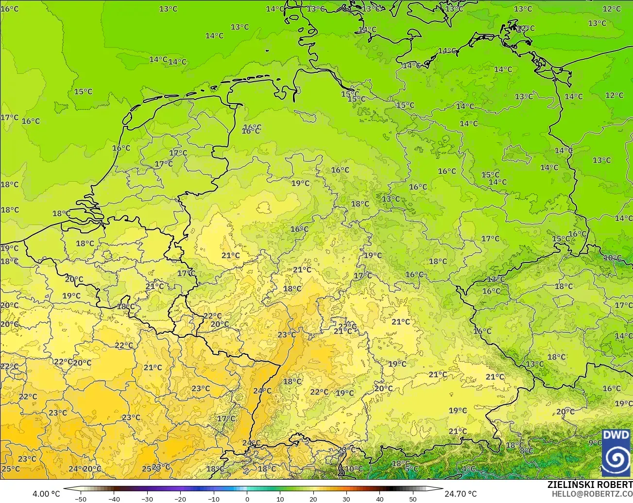 ICON Alemania 2 km modelo - Alemania, Temperatura a 850 hPa