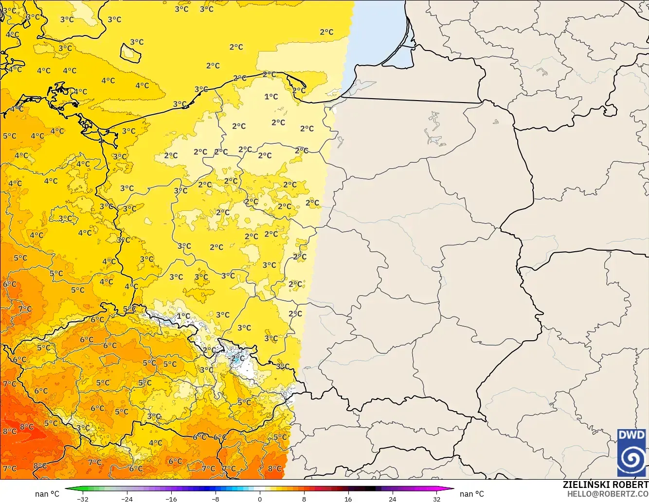ICON Alemania 2 km modelo - Polonia, Anomalía de temperatura a 850 hPa