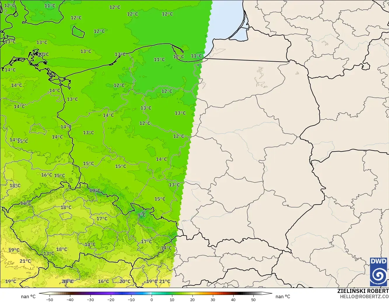ICON Alemania 2 km modelo - Polonia, Temperatura a 850 hPa