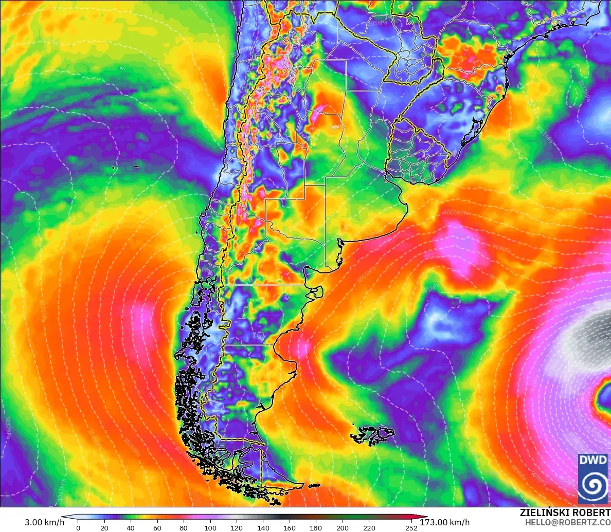 ICON modelo - Argentina, Ráfagas de Viento Máximas