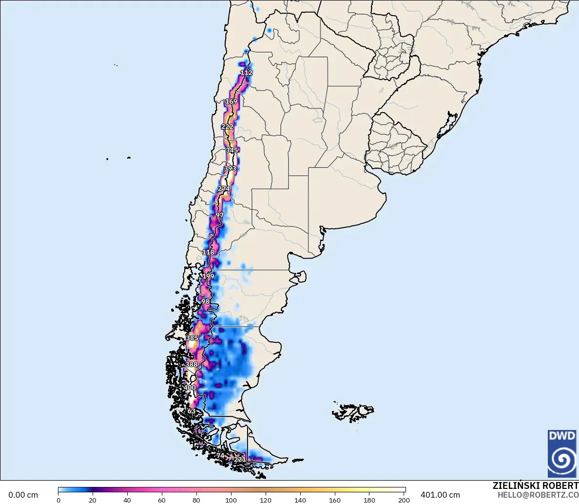 ICON modelo - Argentina, Profundidad de nieve