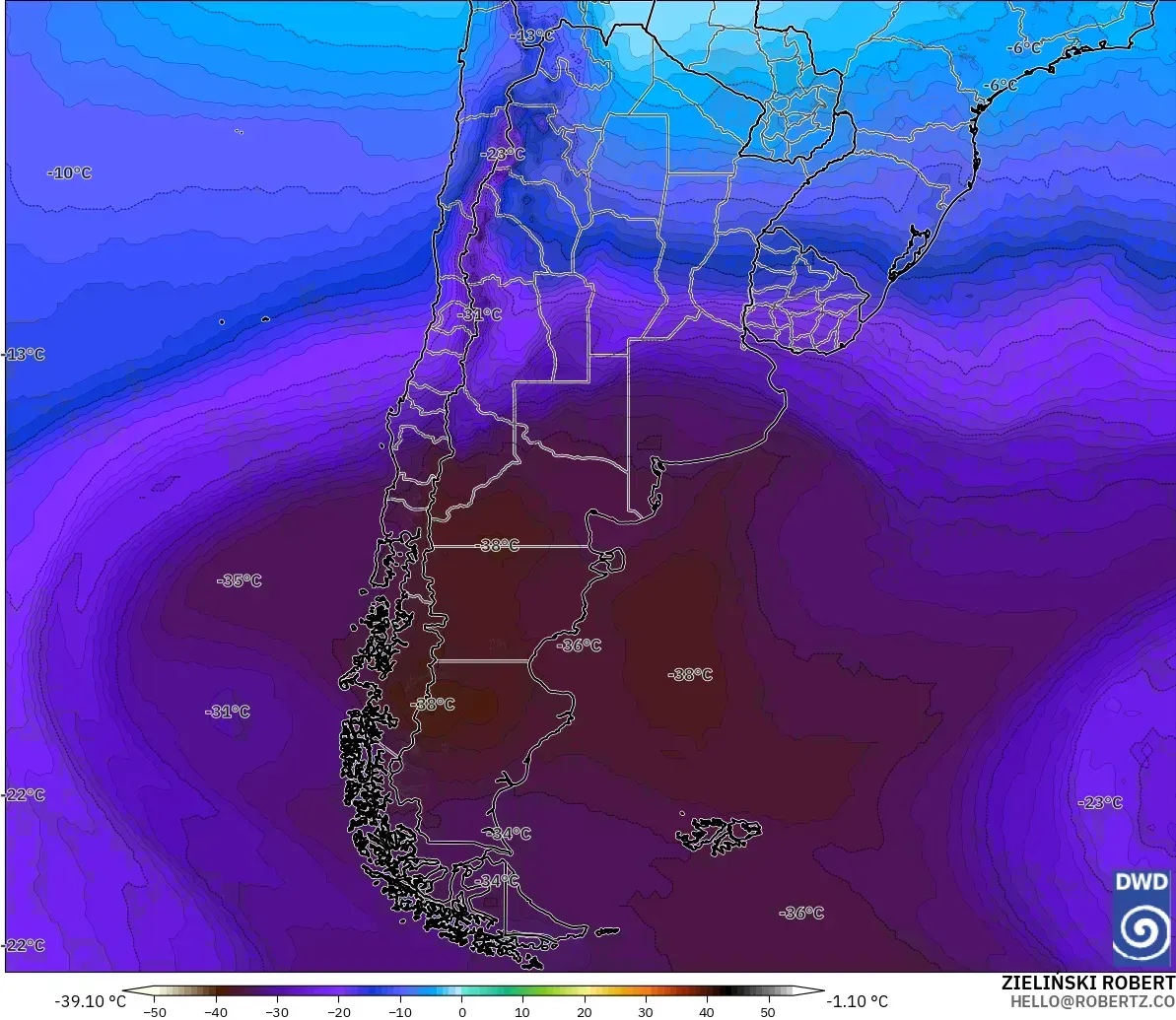 ICON modelo - Argentina, Temperatura a 500 hPa