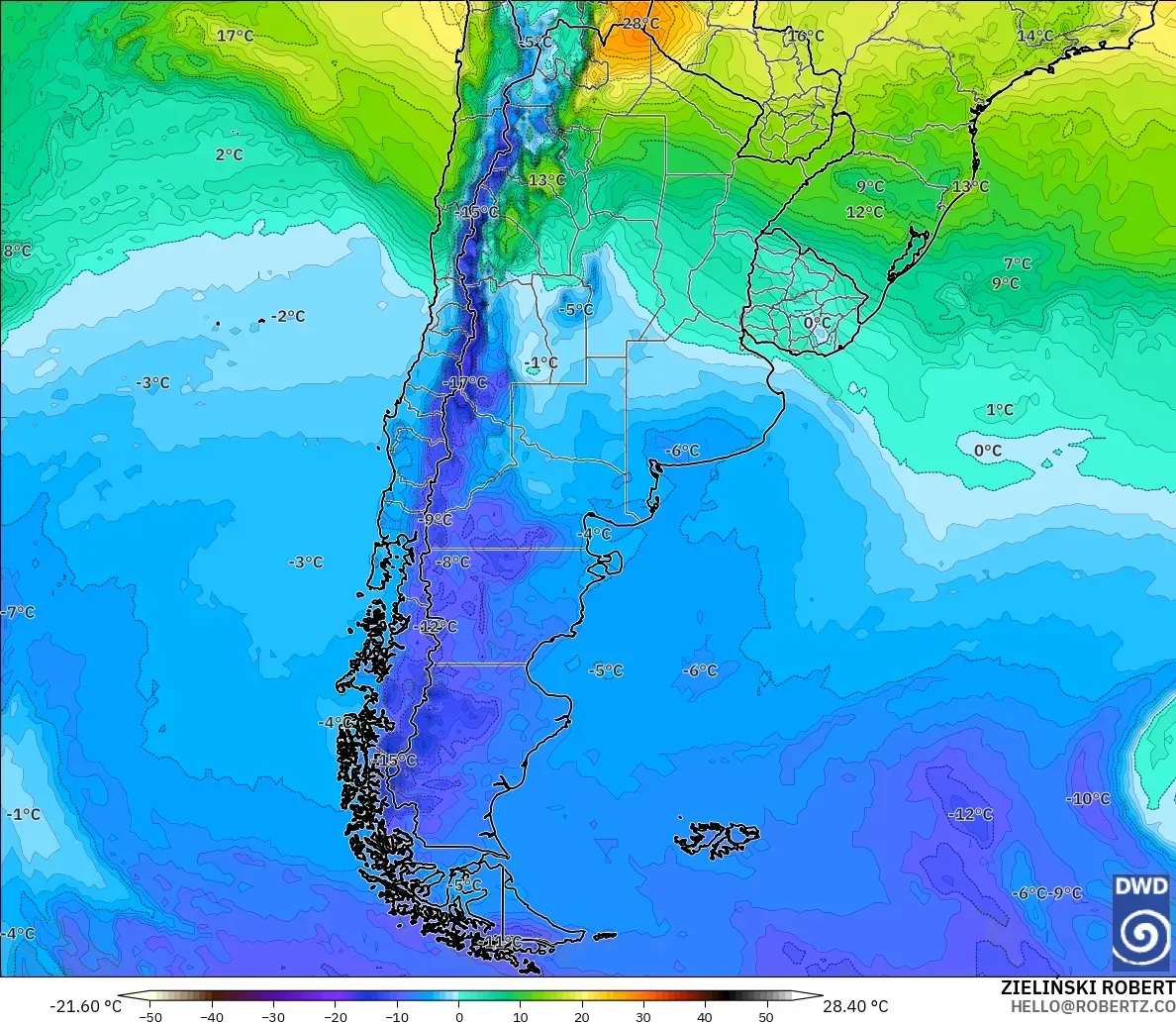 ICON modelo - Argentina, Temperatura a 850 hPa