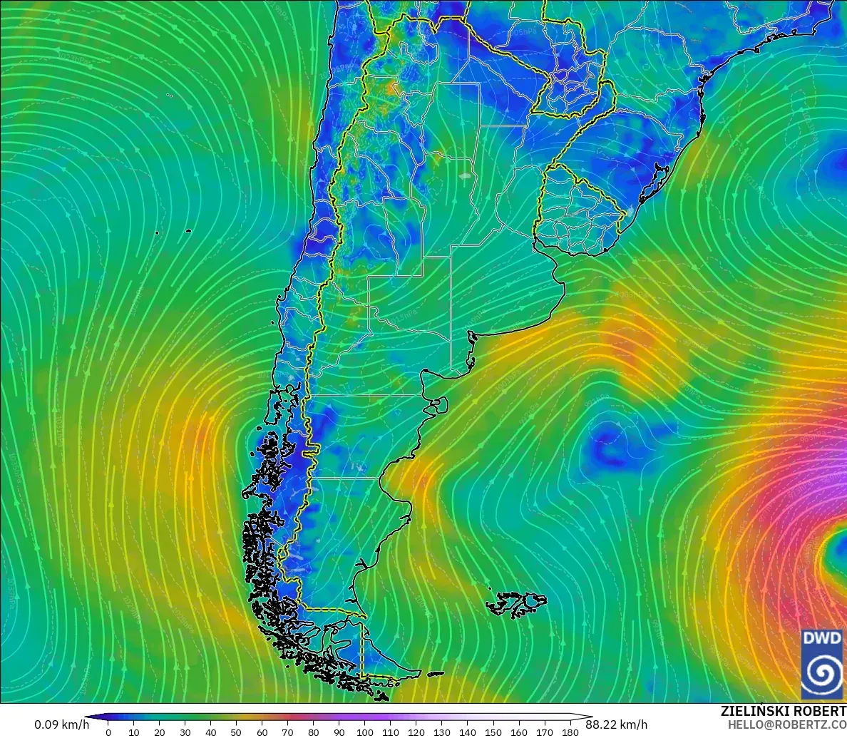 ICON modelo - Argentina, Viento a 10 m