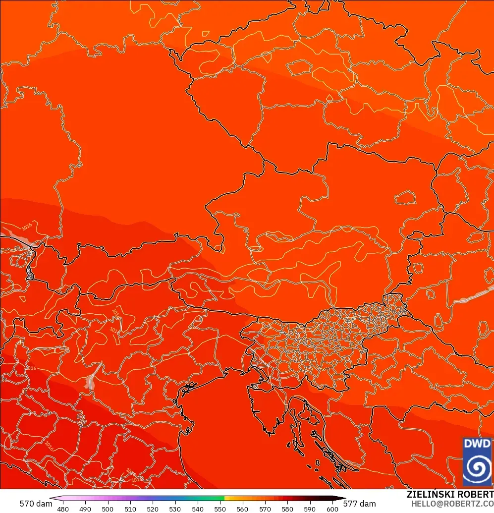 ICON modelo - Austria, Altura geopotencial a 500 hPa