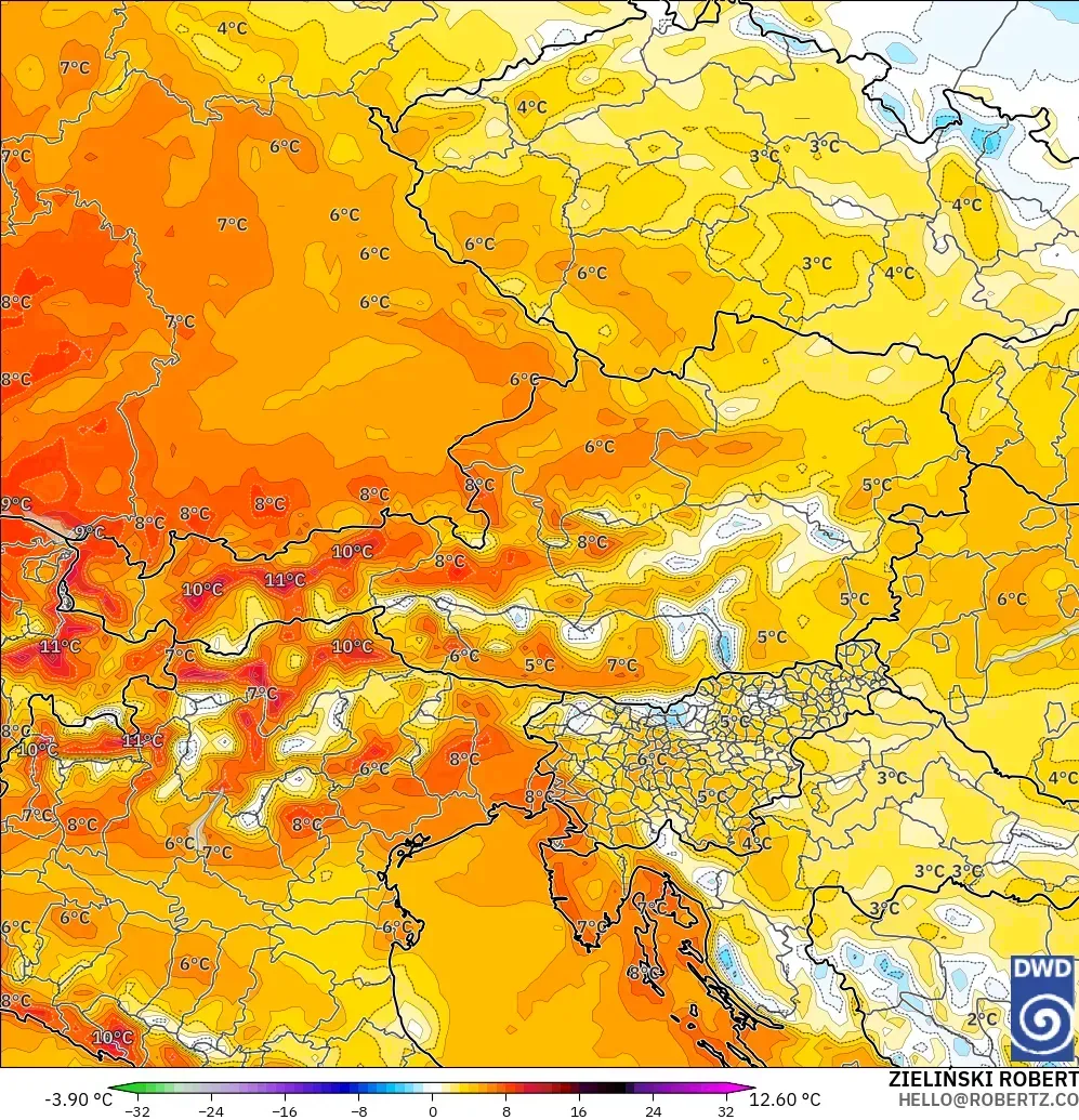ICON modelo - Austria, Anomalía de temperatura a 2 m
