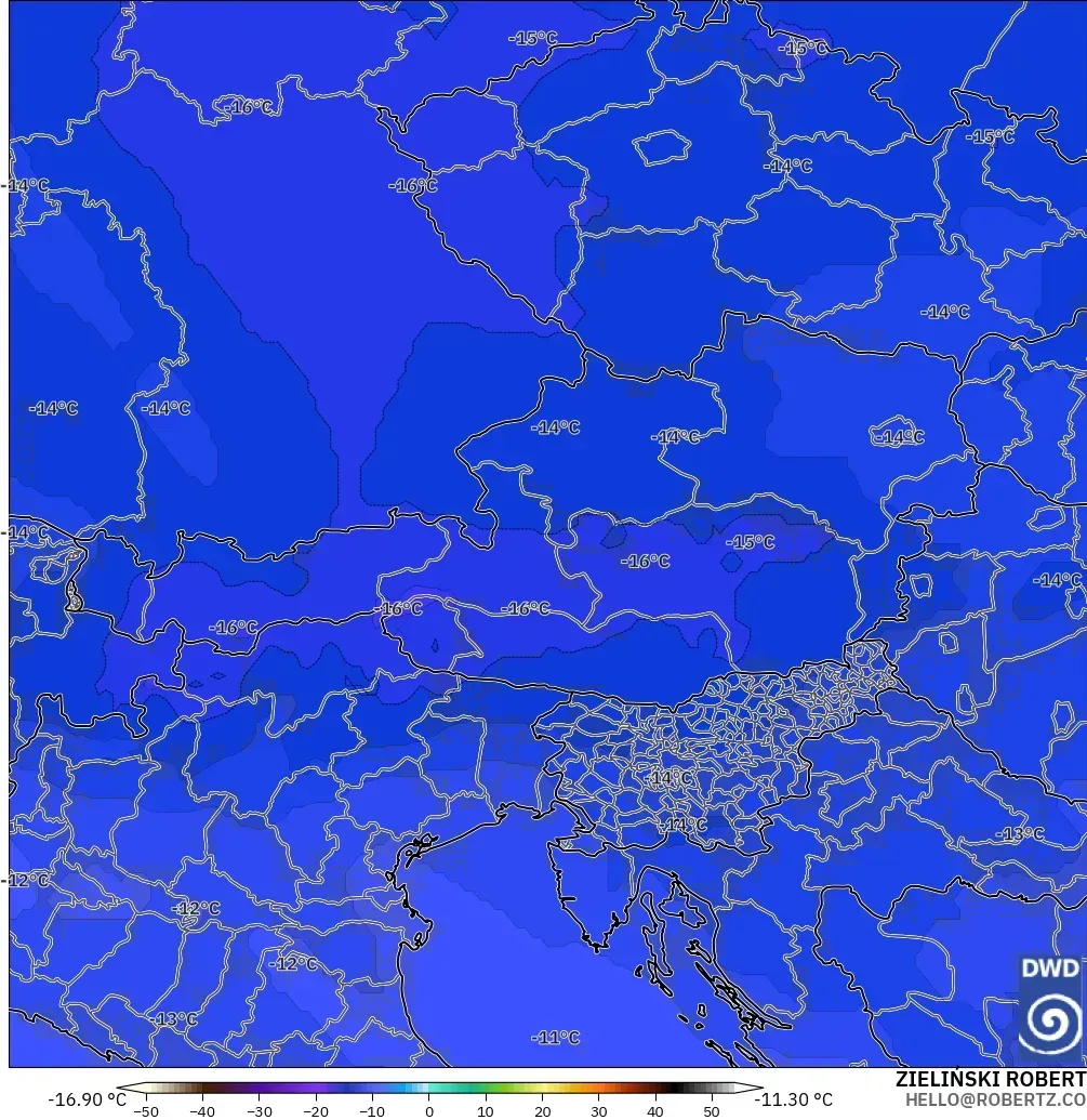 ICON modelo - Austria, Temperatura a 500 hPa