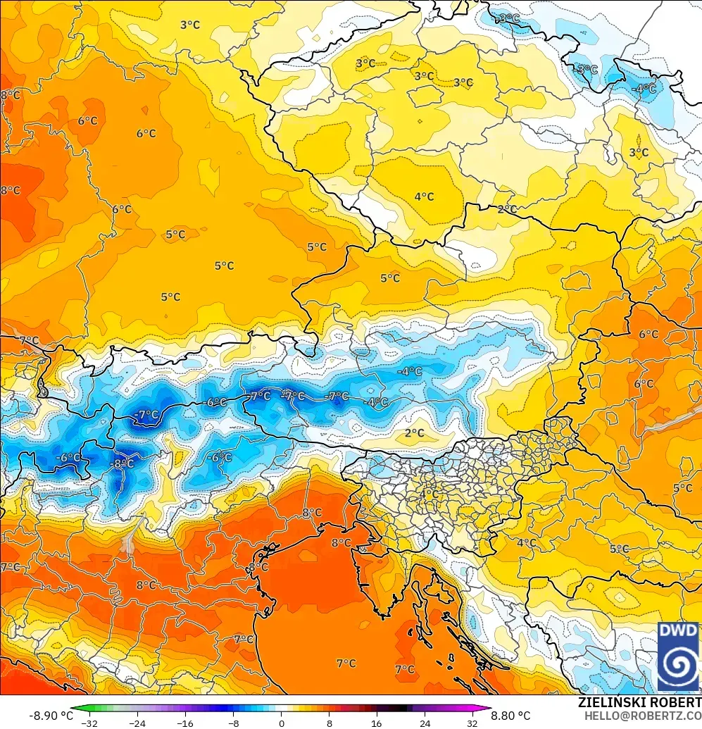 ICON modelo - Austria, Anomalía de temperatura a 850 hPa
