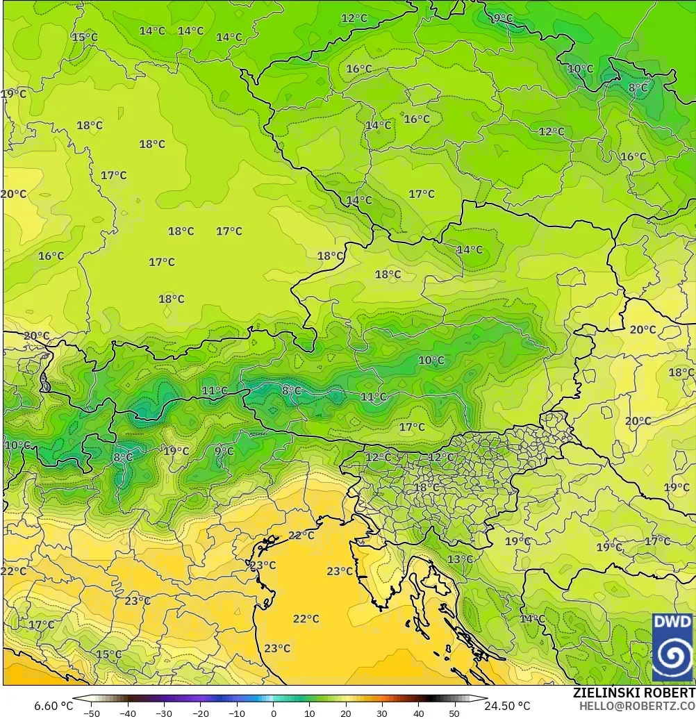 ICON modelo - Austria, Temperatura a 850 hPa