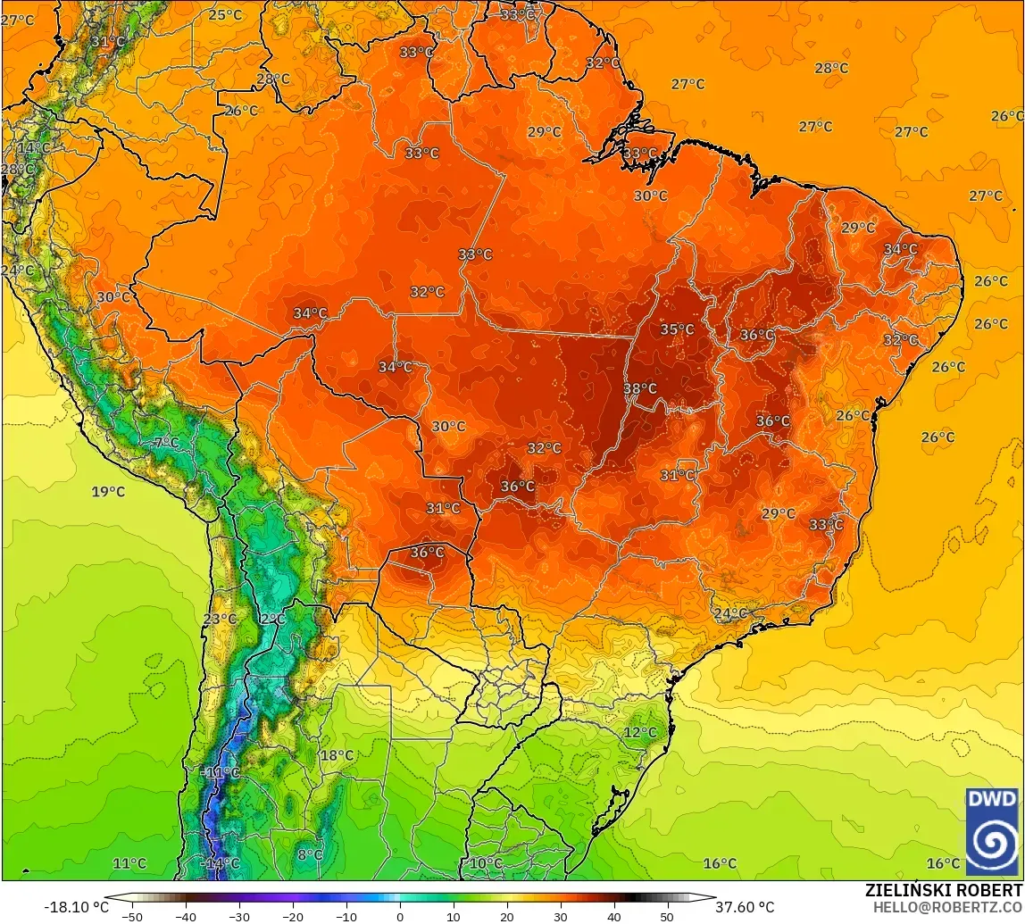 ICON modelo - Brasil, Temperatura a 2 m
