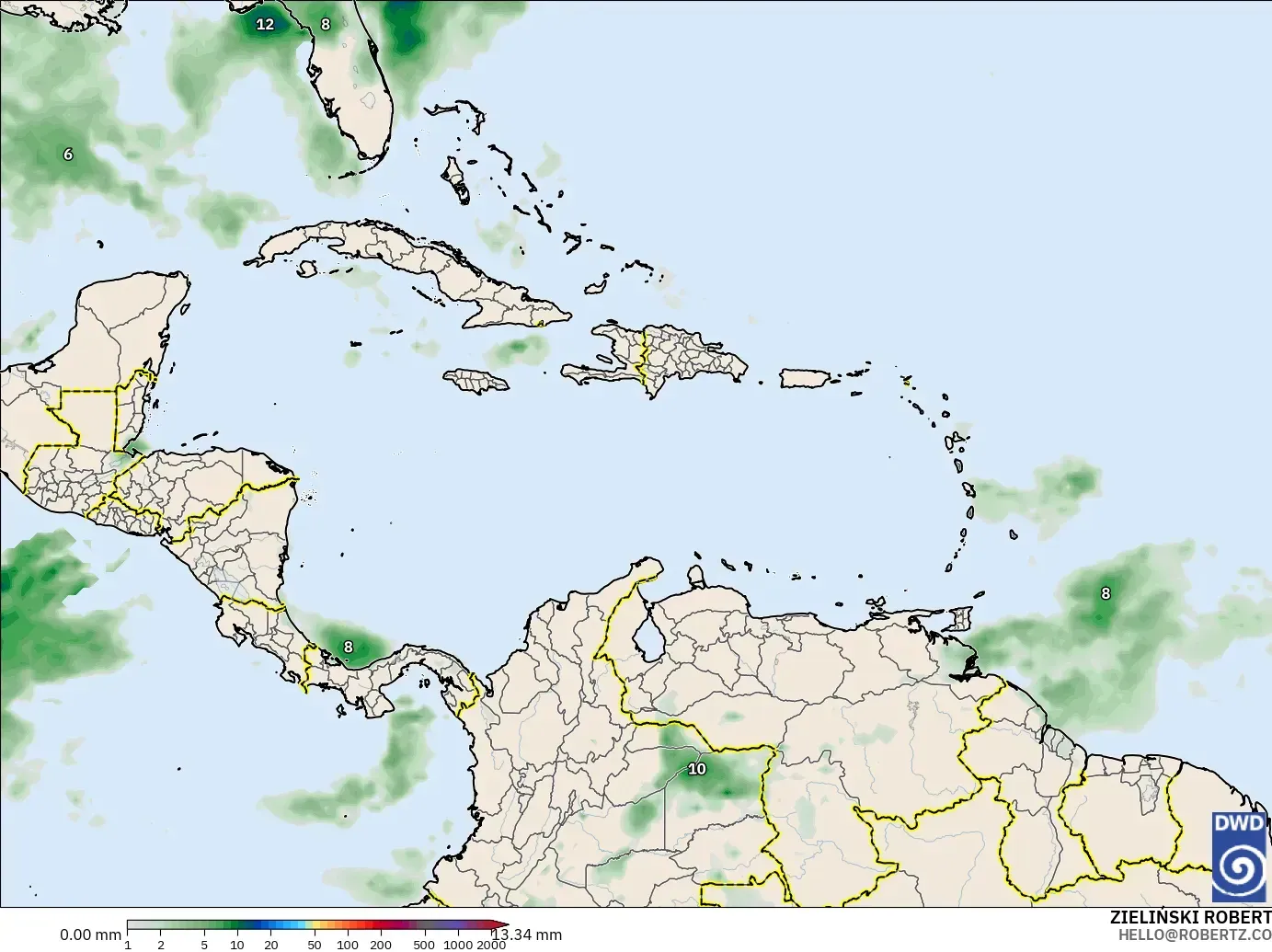 ICON modelo - Caribe, Acumulación de precipitación