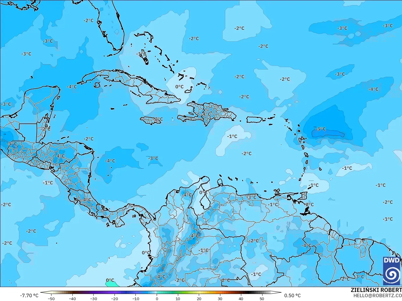 ICON modelo - Caribe, Temperatura a 500 hPa