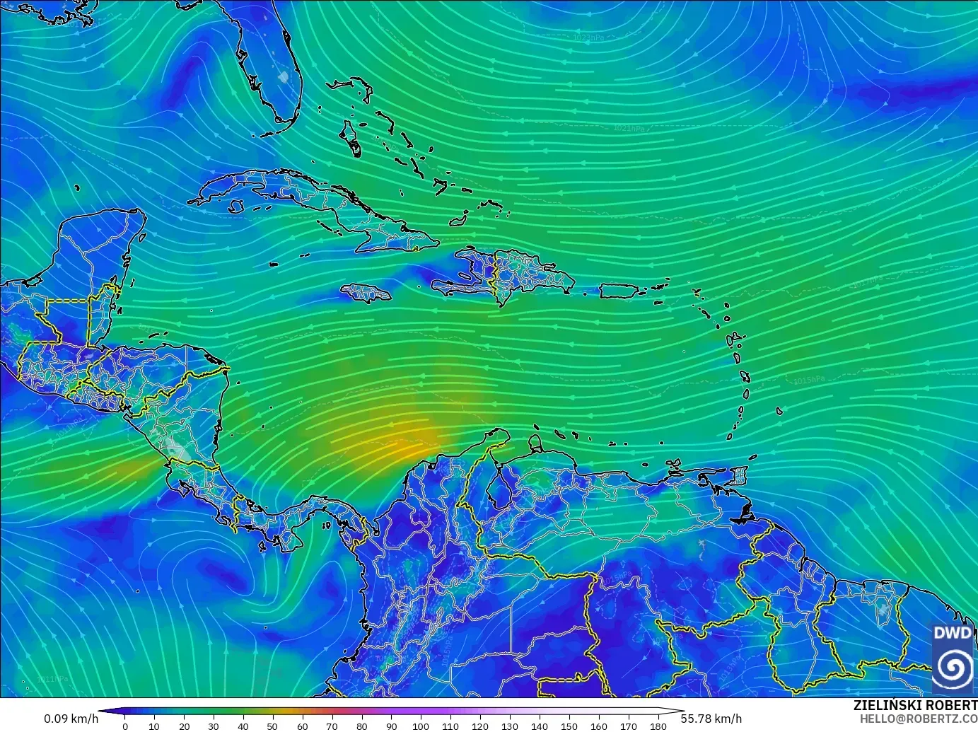 ICON modelo - Caribe, Viento a 10 m