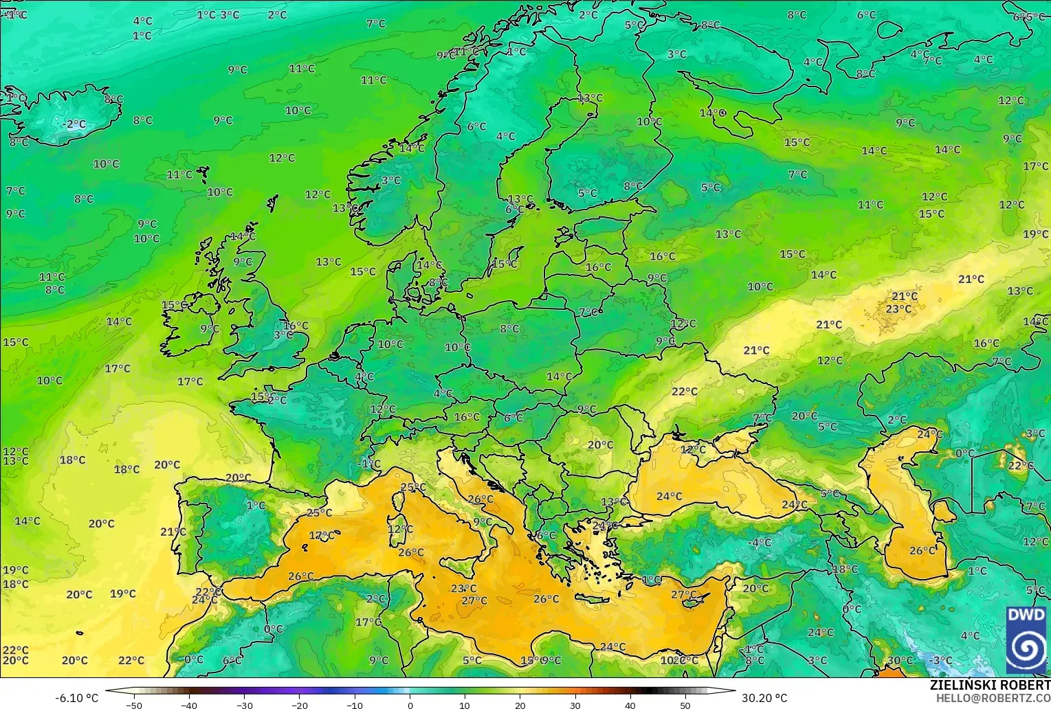 ICON modelo - Europa, Punto de rocío a 2 m