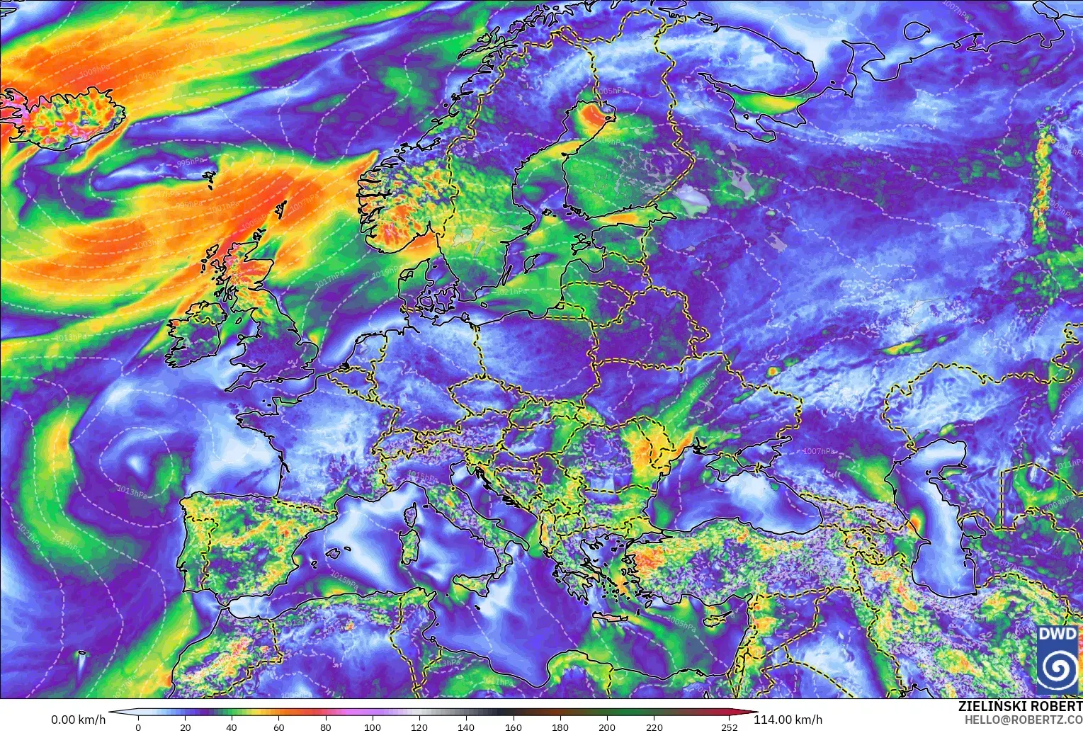 ICON modelo - Europa, Ráfagas de Viento Máximas