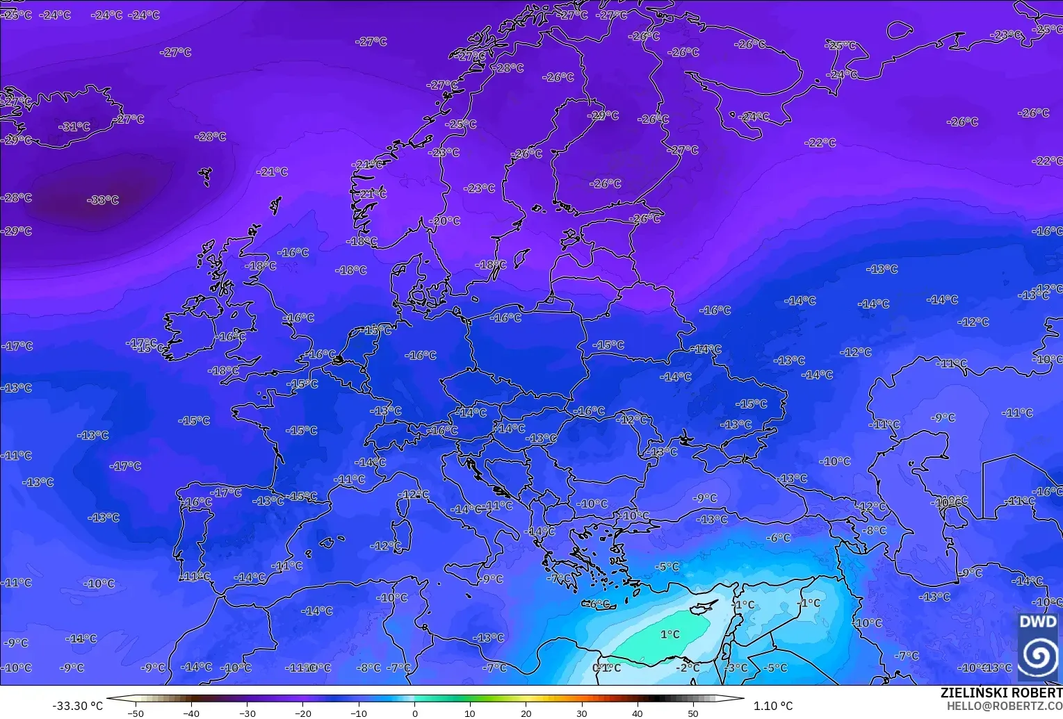 ICON modelo - Europa, Temperatura a 500 hPa