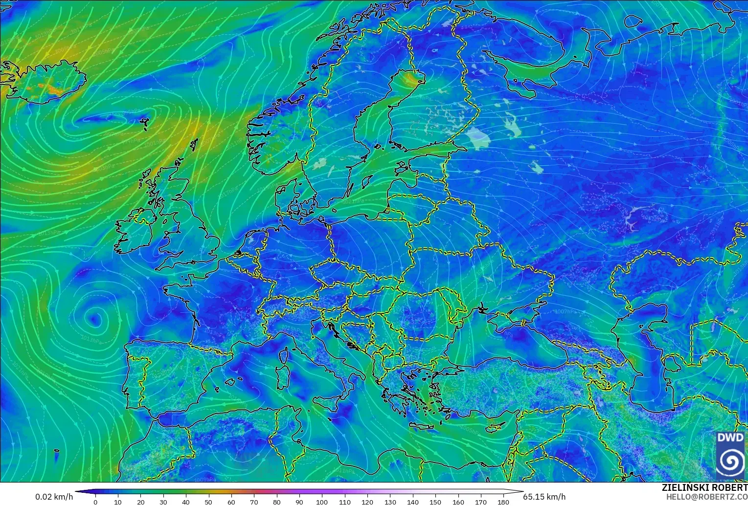 ICON modelo - Europa, Viento a 10 m