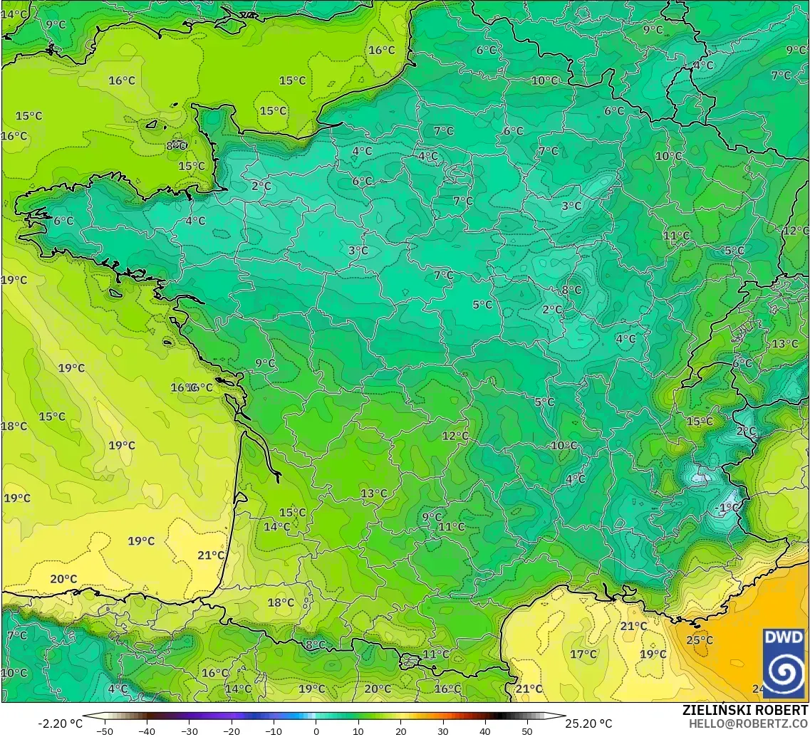 ICON modelo - Francia, Punto de rocío a 2 m
