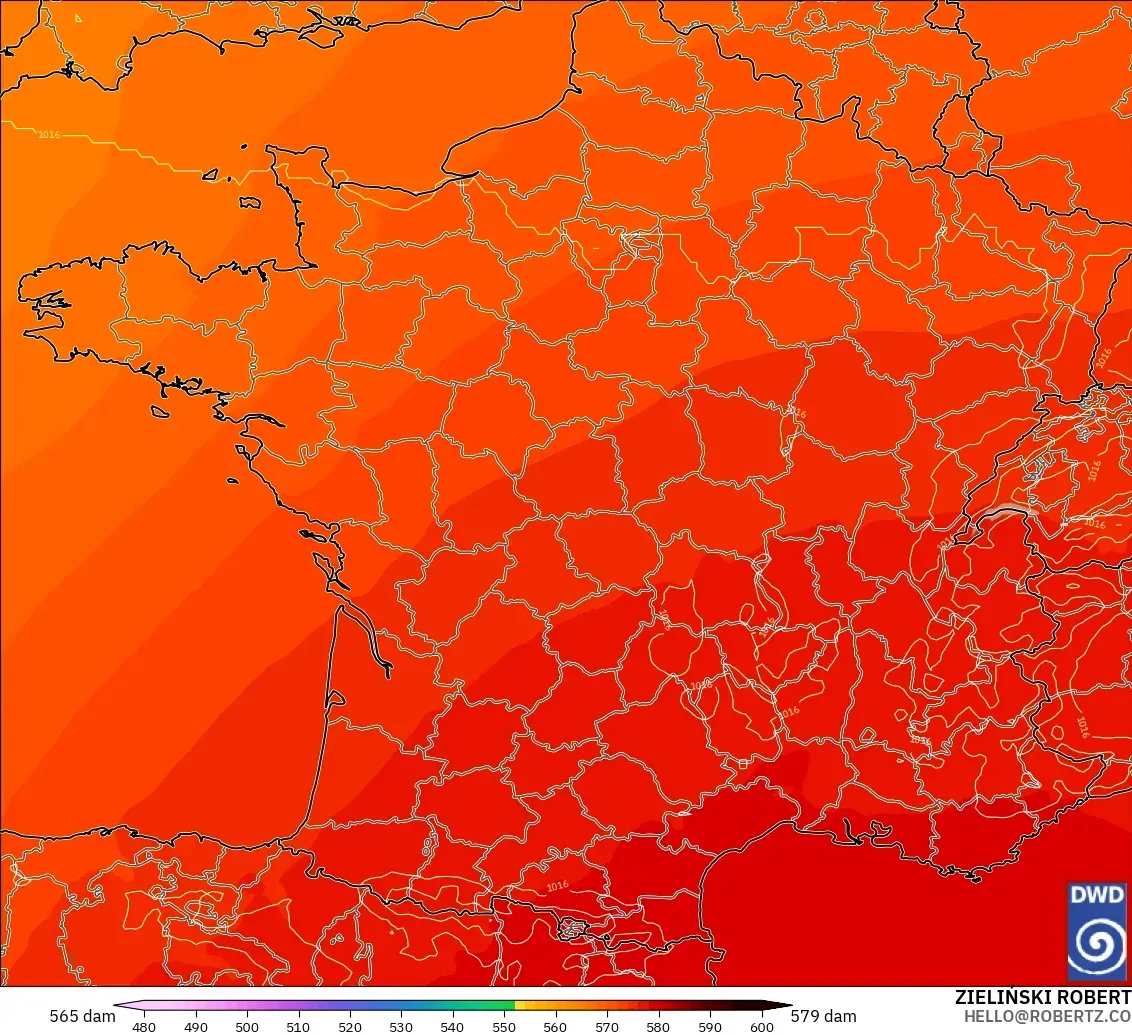 ICON modelo - Francia, Altura geopotencial a 500 hPa