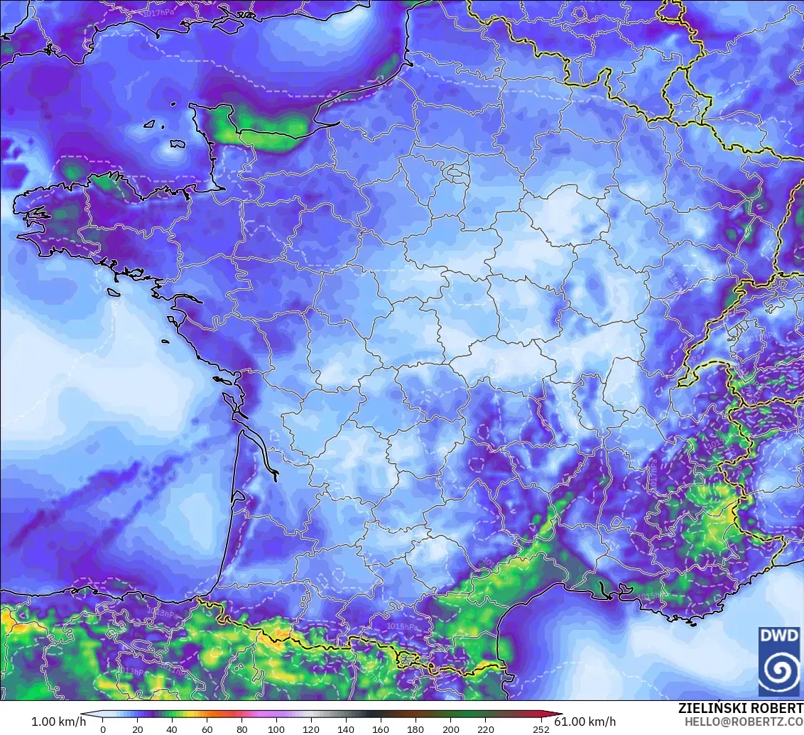 ICON modelo - Francia, Ráfagas de Viento Máximas