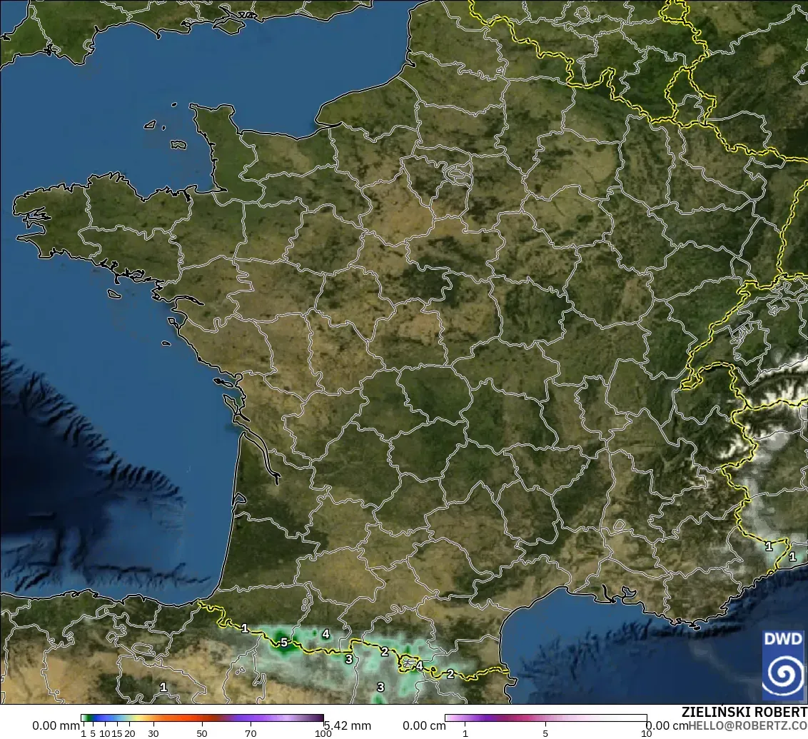 ICON modelo - Francia, Precipitación, nubes y presión