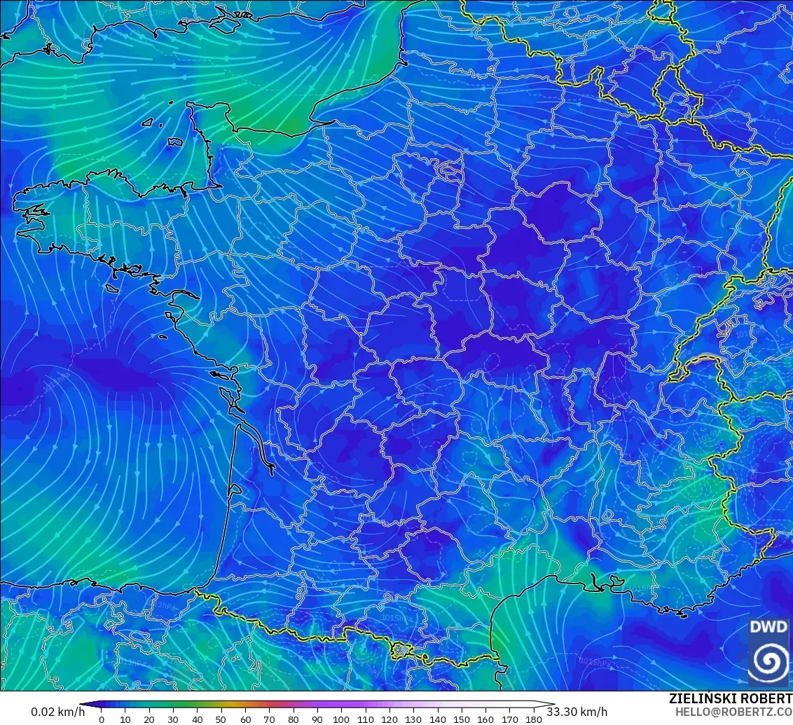 ICON modelo - Francia, Viento a 10 m