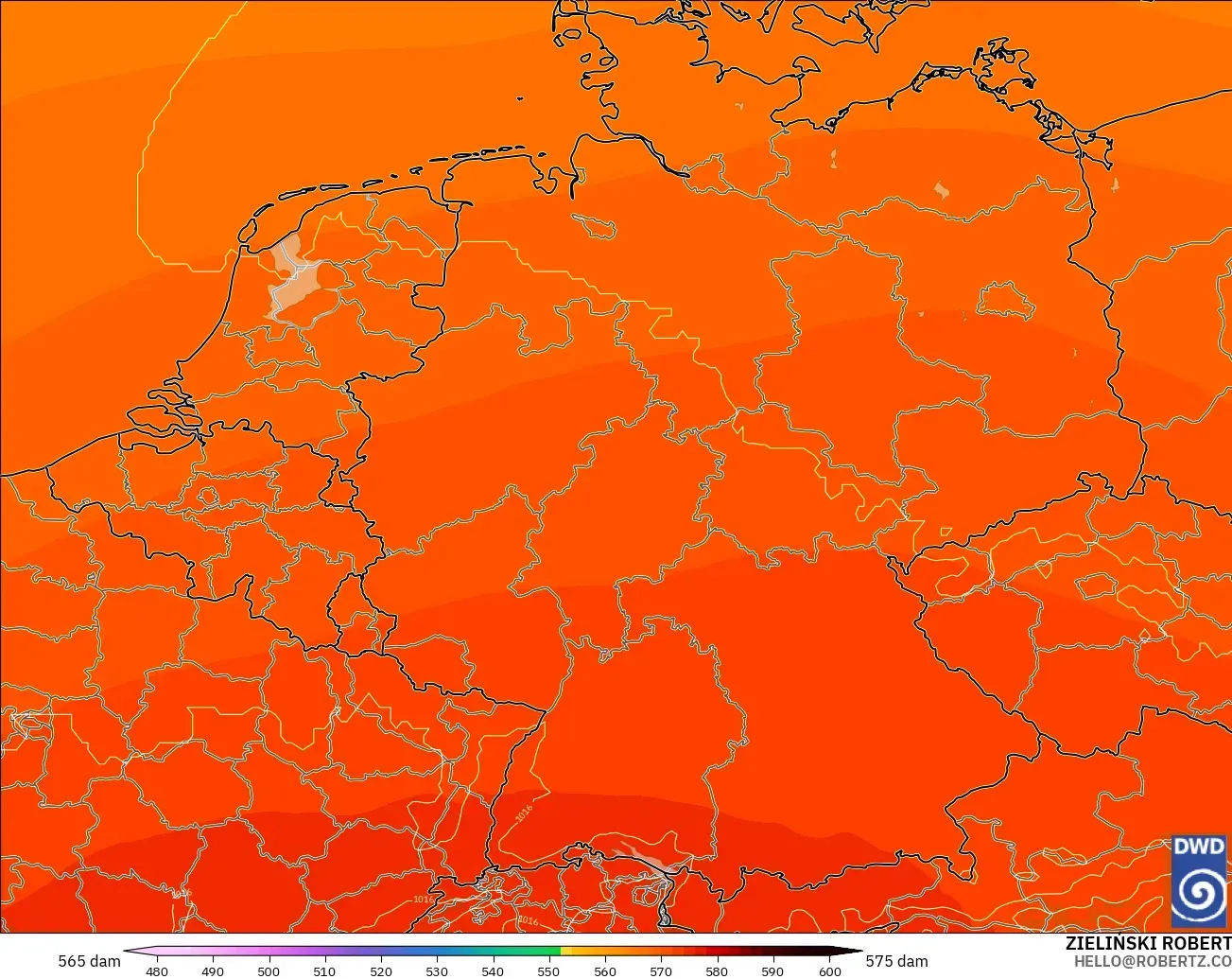 ICON modelo - Alemania, Altura geopotencial a 500 hPa