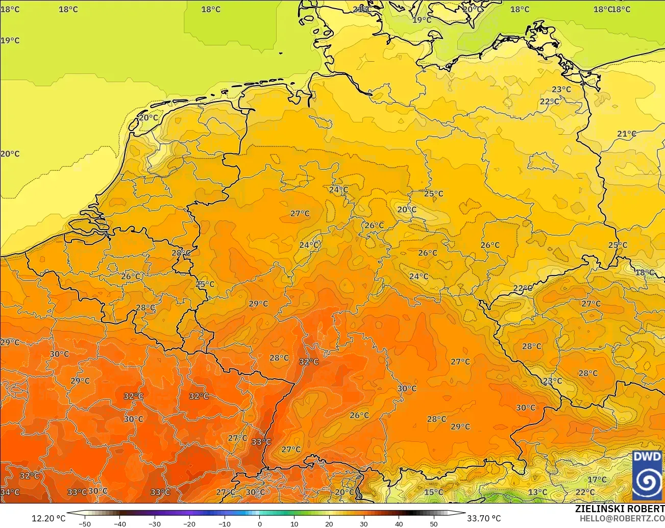 ICON modelo - Alemania, Temperatura a 2 m