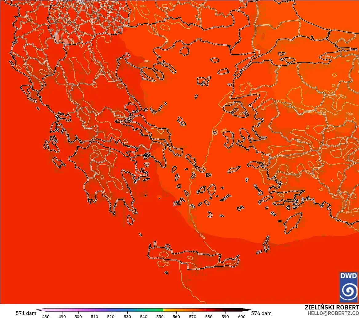ICON modelo - Grecia, Altura geopotencial a 500 hPa