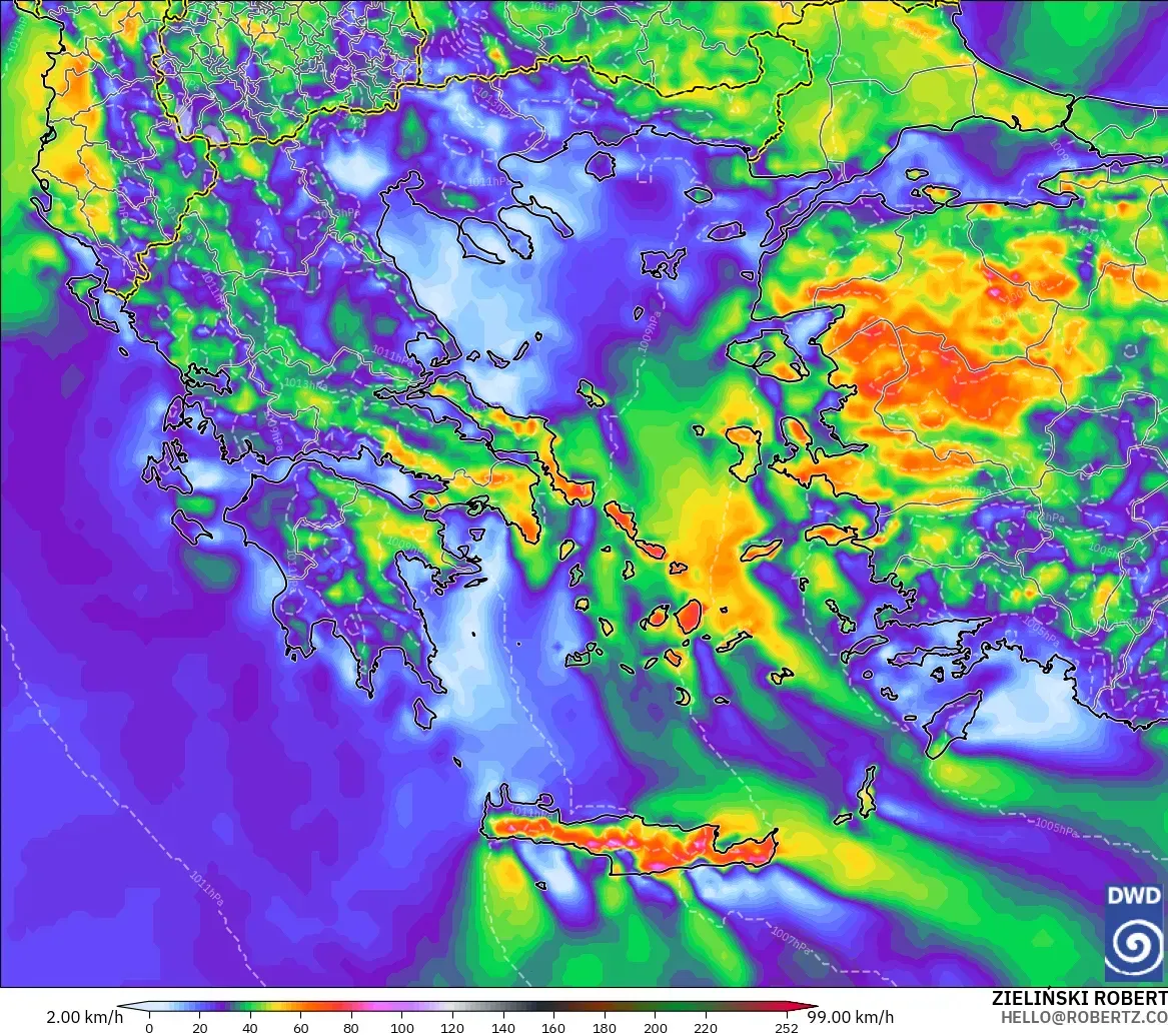 ICON modelo - Grecia, Ráfagas de Viento Máximas