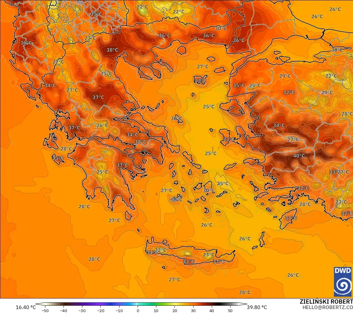 ICON modelo - Grecia, Temperatura a 2 m