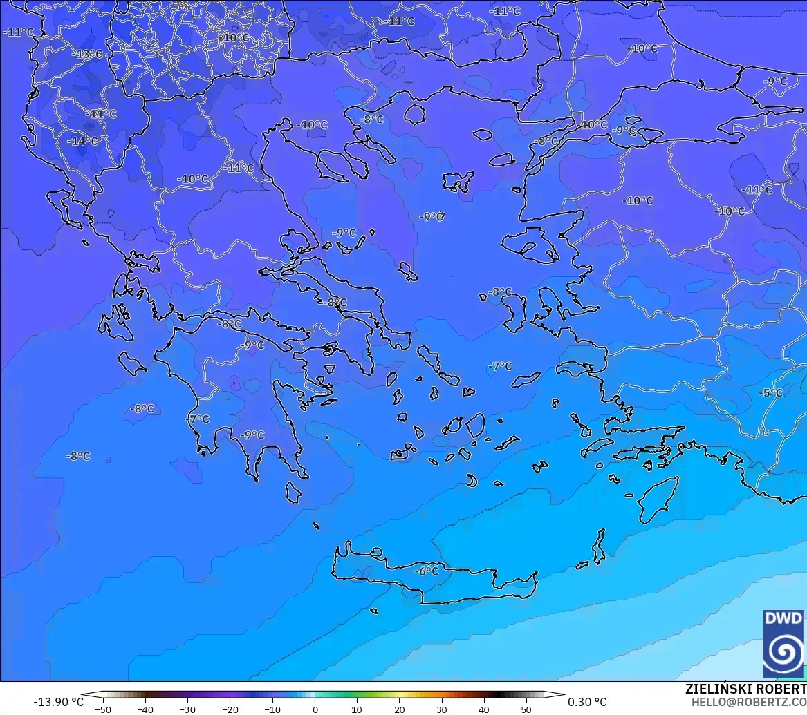 ICON modelo - Grecia, Temperatura a 500 hPa