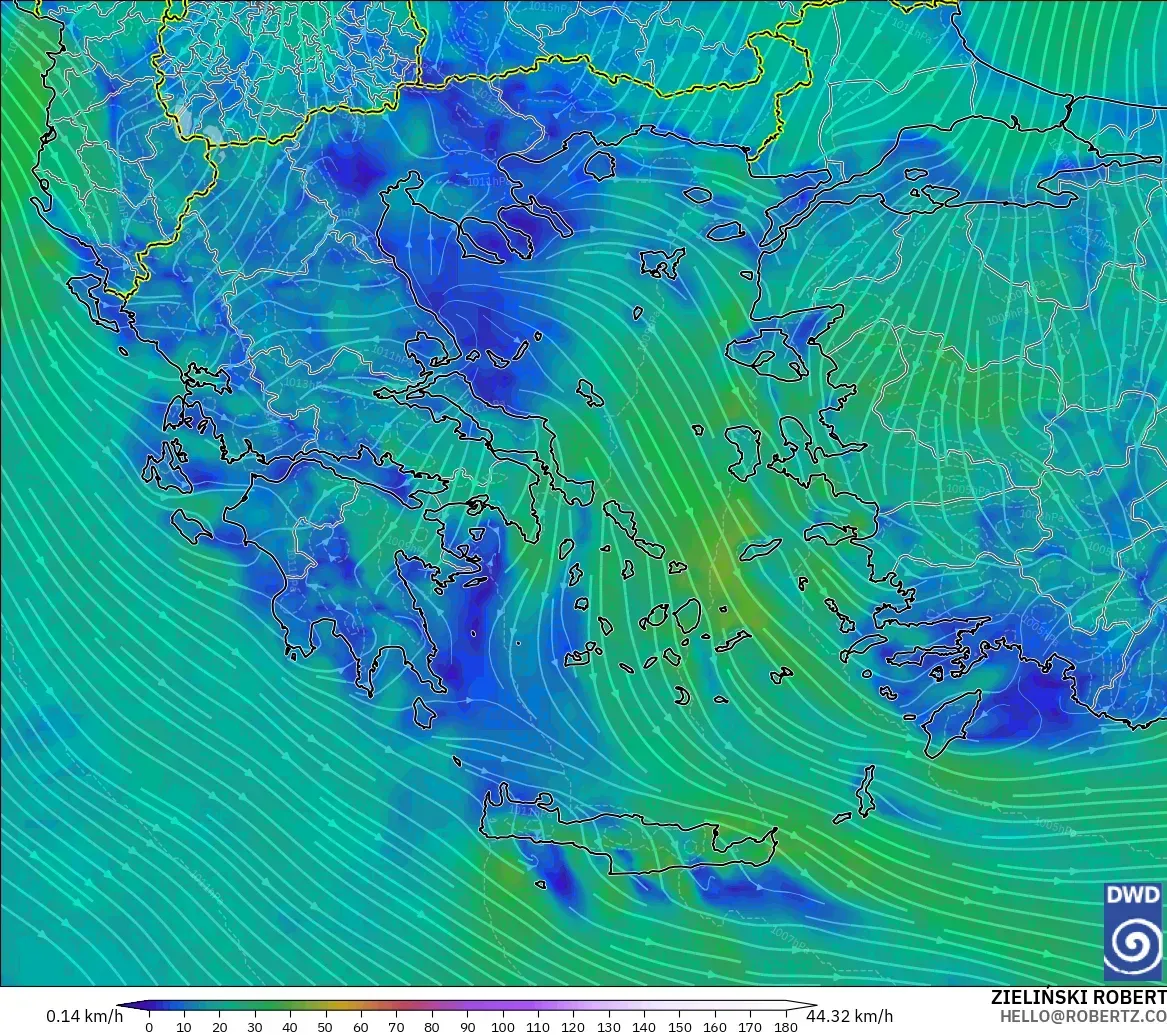 ICON modelo - Grecia, Viento a 10 m