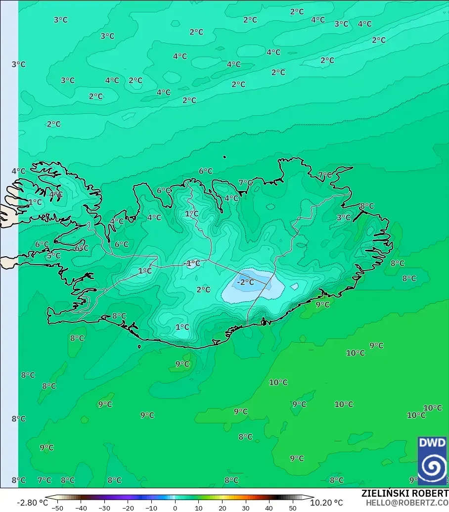 ICON modelo - Islandia, Punto de rocío a 2 m