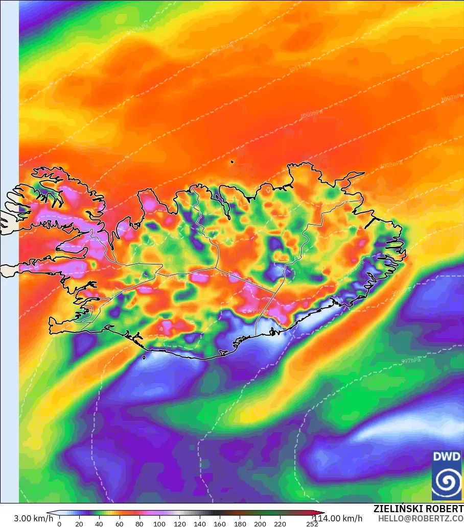 ICON modelo - Islandia, Ráfagas de Viento Máximas