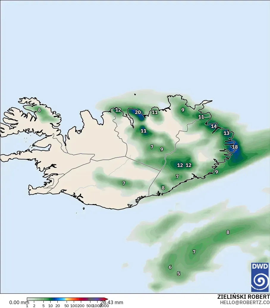 ICON modelo - Islandia, Acumulación de precipitación