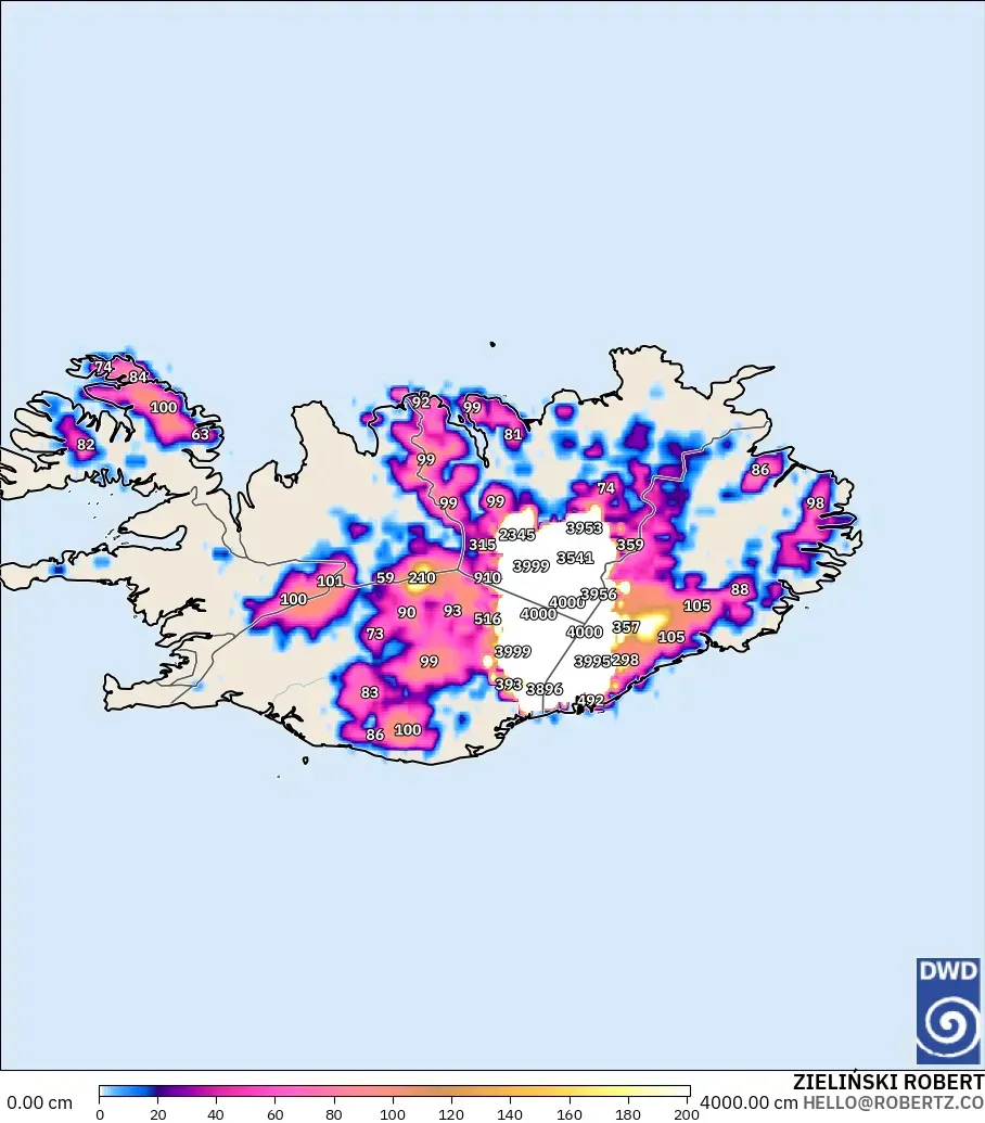 ICON modelo - Islandia, Profundidad de nieve