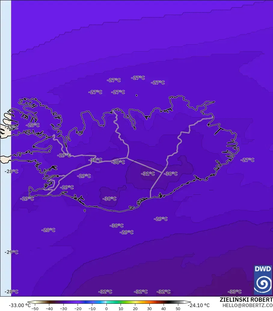 ICON modelo - Islandia, Temperatura a 500 hPa