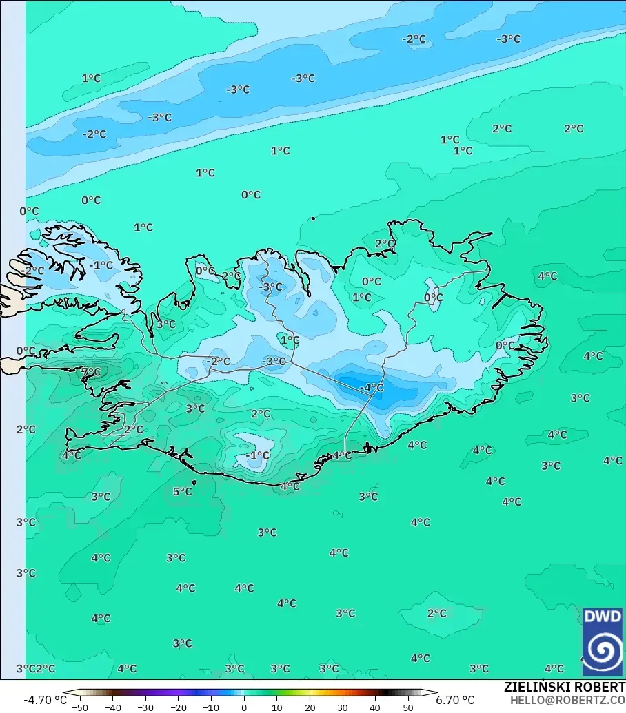 ICON modelo - Islandia, Temperatura a 850 hPa