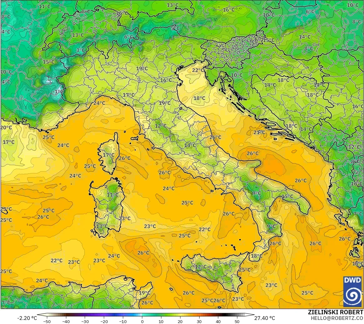 ICON modelo - Italia, Punto de rocío a 2 m