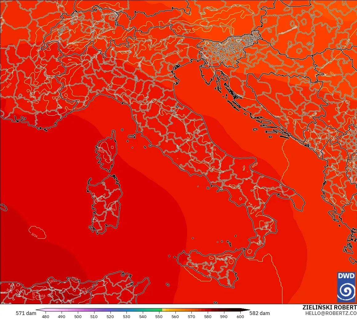 ICON modelo - Italia, Altura geopotencial a 500 hPa