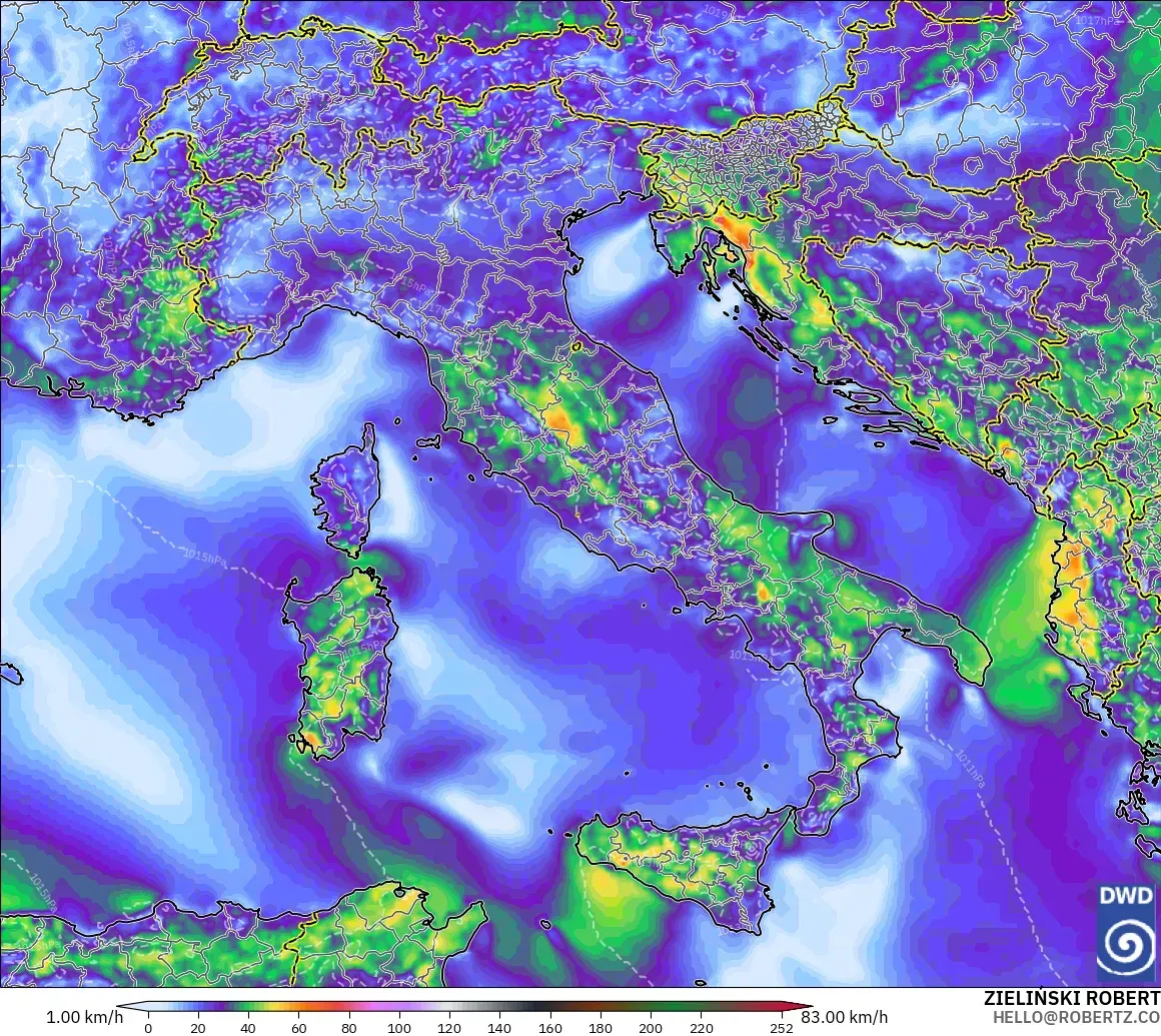 ICON modelo - Italia, Ráfagas de viento