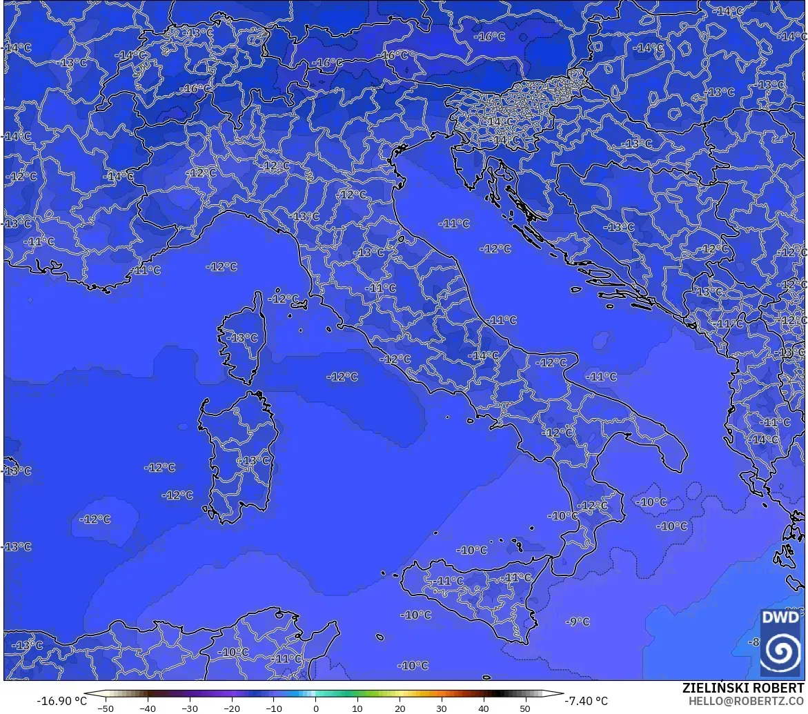 ICON modelo - Italia, Temperatura a 500 hPa