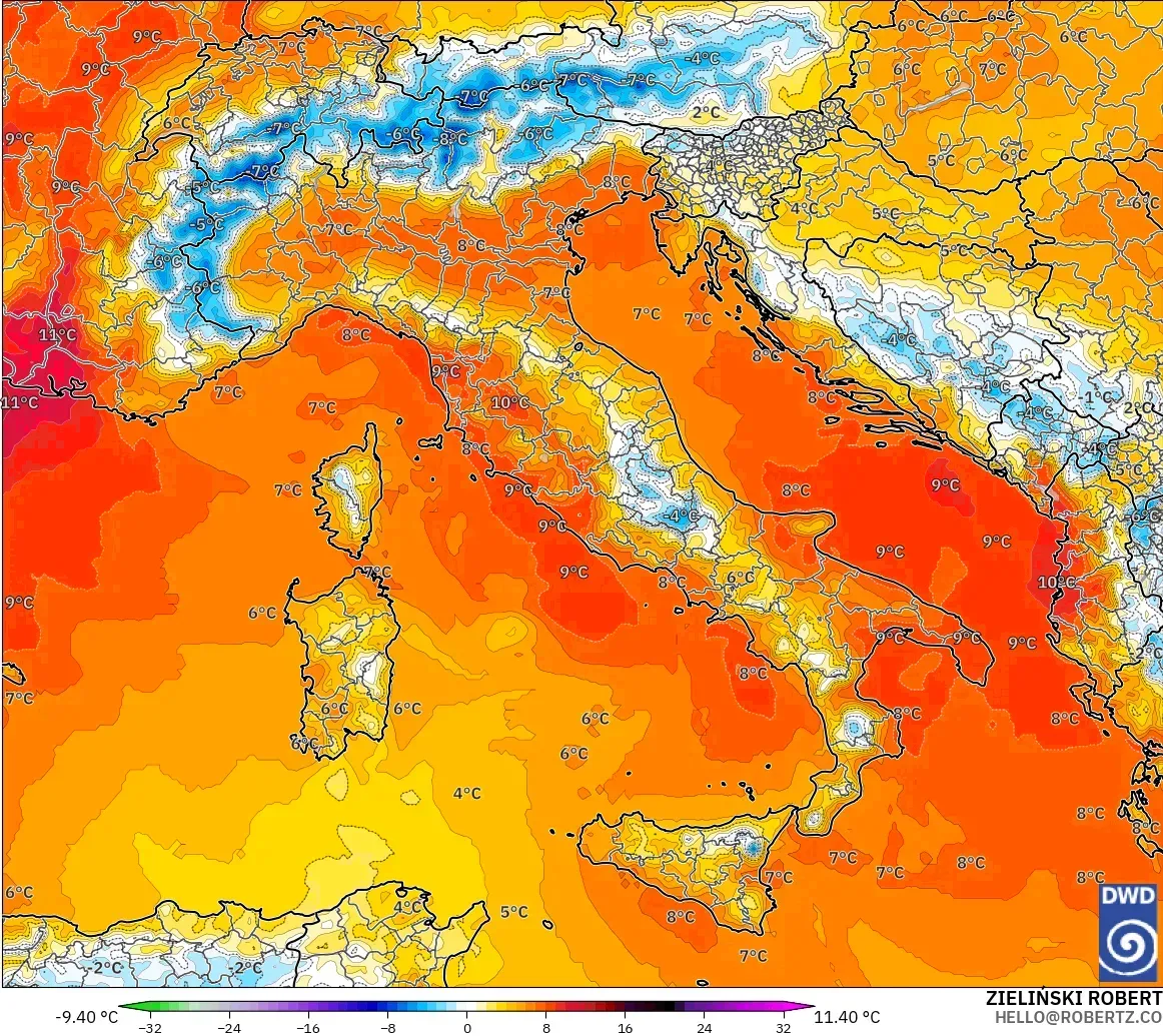 ICON modelo - Italia, Anomalía de temperatura a 850 hPa