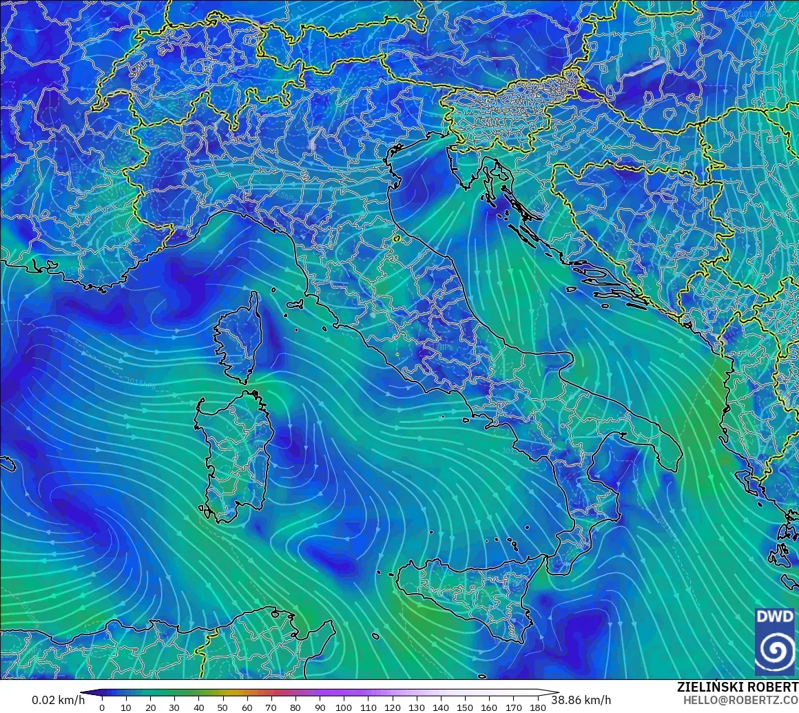 ICON modelo - Italia, Viento a 10 m